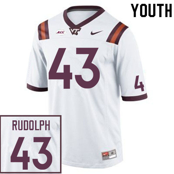 Youth #43 Lakeem Rudolph Virginia Tech Hokies College Football Jerseys Sale-White - Click Image to Close